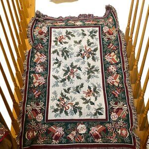 Vintage Beacon Christmas Tapestry Throw Blanket‎ Reversible Bells Ornaments USA
